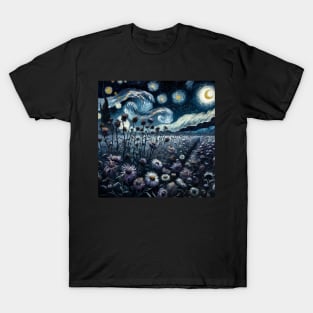 Enchanted Flower Garden Night: Aster Starry Floral T-Shirt